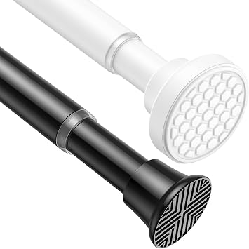 1 White Shower Curtain rod + 1 Black Spring Tension Curtain Rod 24 to 48 Inch