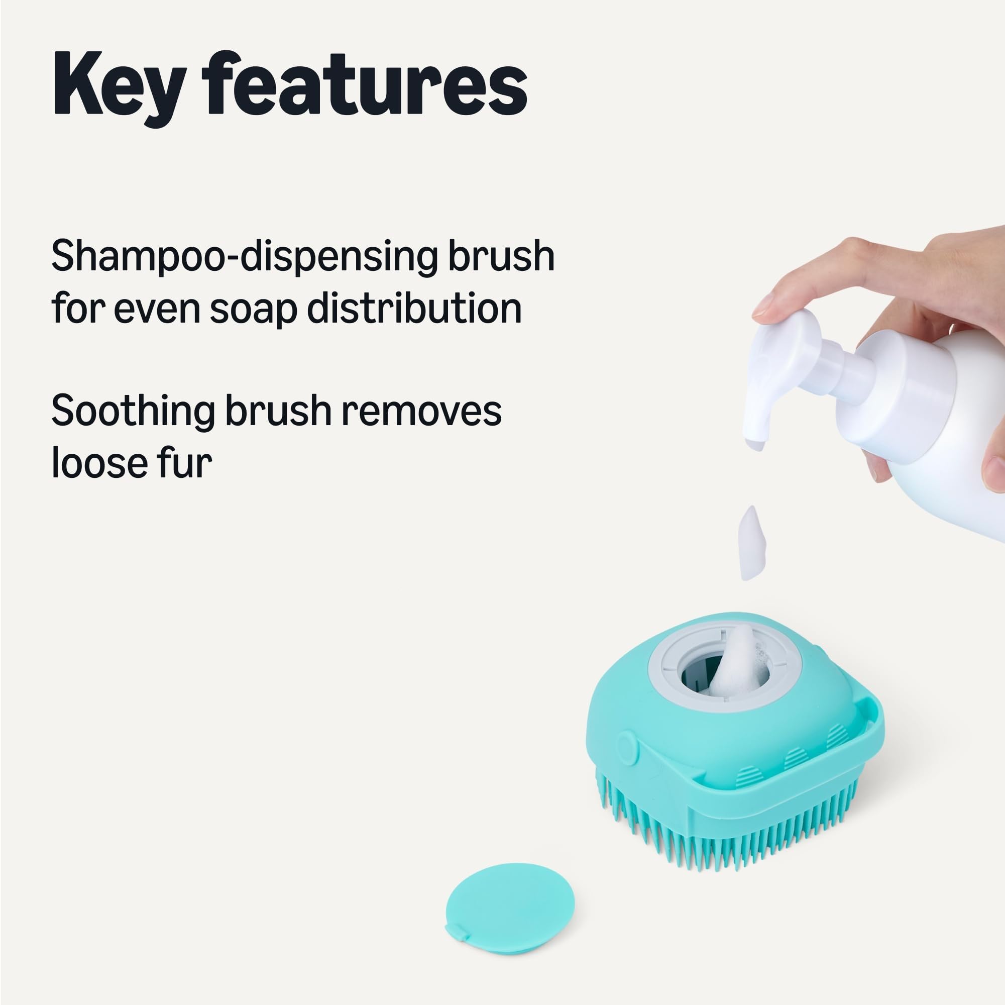 Amazon Basics Dog Bath Brush with Shampoo Dispenser and Fast Dry Towel, Blue and Orange, 3-Pack - image 2