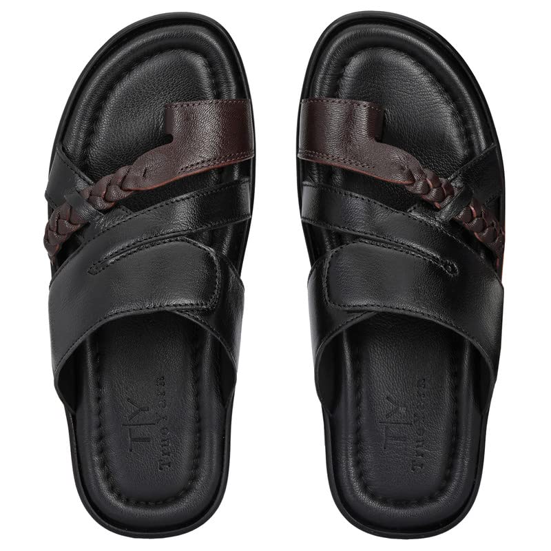 TrueYarn Mens Genuine Leather Slippers | Thong Slippers For Men |Comfortable | Cushioned Insole |Double Toned | Durable | Handmade | All Occasion Slippers | UK - 7 (BLACK) (B09X5LZ7HG) Amazon Price History, Amazon Price Tracker