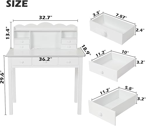 Miniatura 2 de ADORNEVE - Escritorio con 7 cajones mesa de estudio estación de trabajo con soporte desmontable para oficina en casa mesa de escritura para