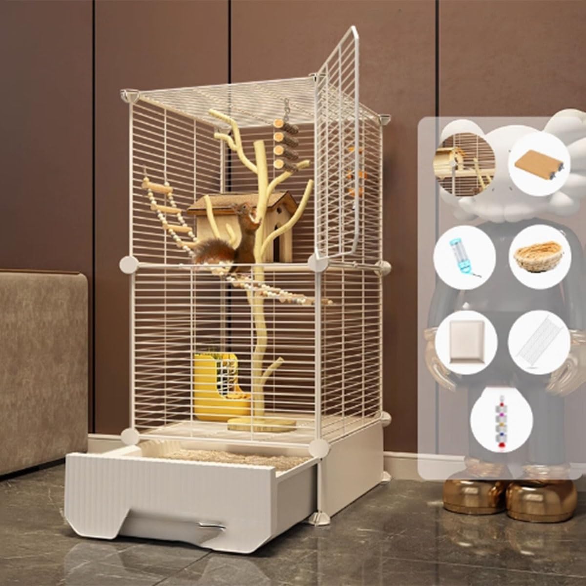 モモンガケージ　モモンガゲージ　フクロモモンガ　モモンガ　モクリルゲージ　小動物 Amazon | フクロモモンガ ケージ 2階 大型 引き出し トレー