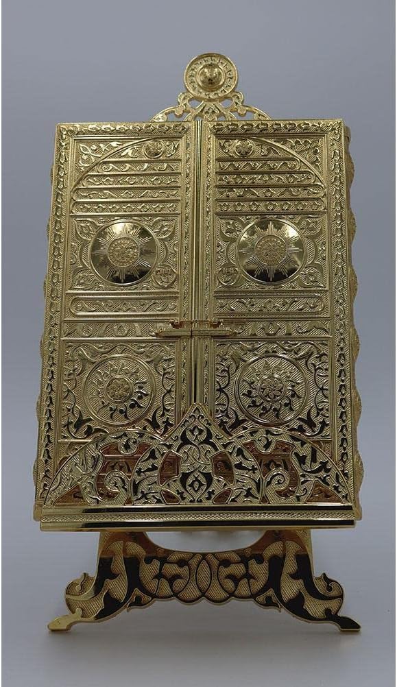 Modefa Turkish Islamic Home Table Decor - Decorative Quran Box - Elegant & Luxurious Book Stand - Ornate Metal Quran Holder with Intricate Detailing (Gold)