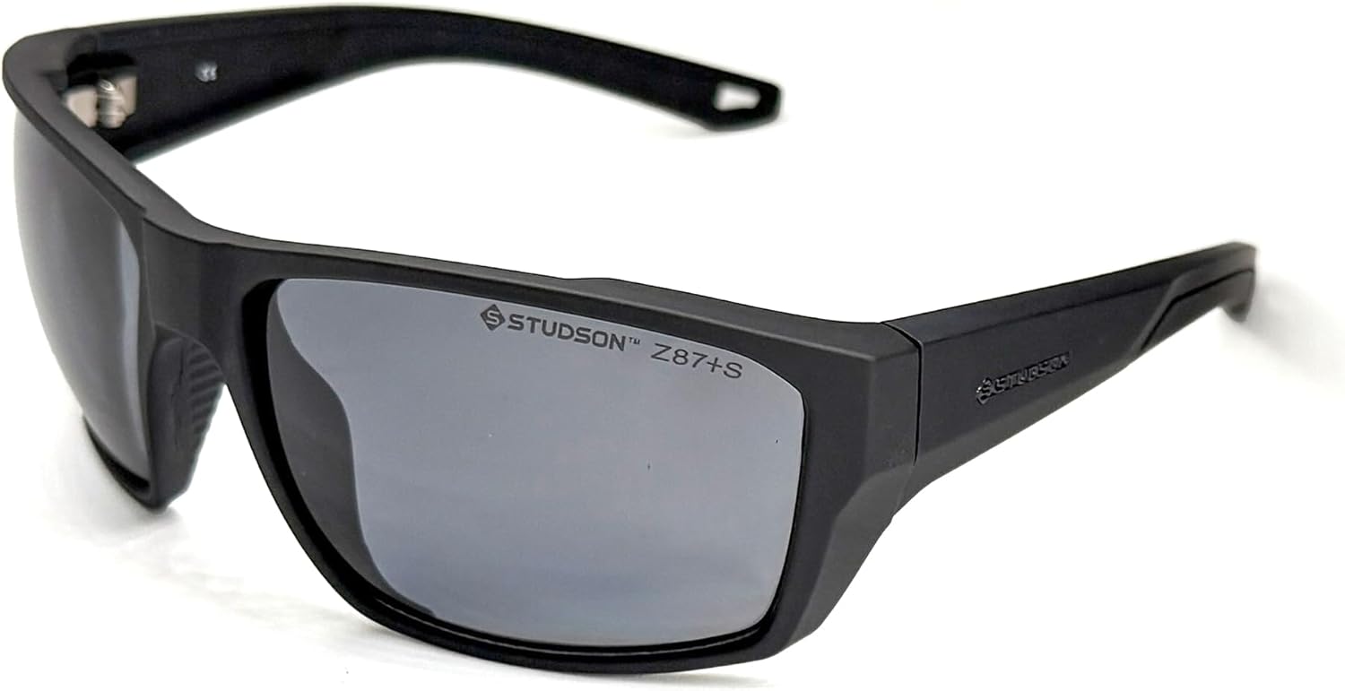 STUDSON Guardian Safety Glasses - Polarized - ANSI Z87+ Rated Impact Protection - Scratch-Resistant Polycarbonate Lenses - Adjustable, Non-Slip - Lightweight Wraparound Frame - One Size (Black/Black)