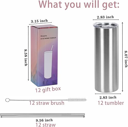 Miniatura 7 de Paquete de 12 vasos rectos y delgados de 20 onzas, en caja de regalo individual, de acero inoxidable, a granel, vasos delgados de viaje de 20 onzas
