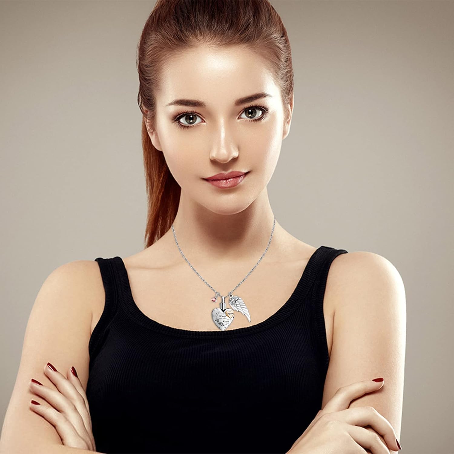 Dletay Heart Cremation Necklace for Ashes Cremation Jewelry with 12 Birthstones Urn Necklace for Ashes-Your Wings were Ready but My Heart was Not - Image 4