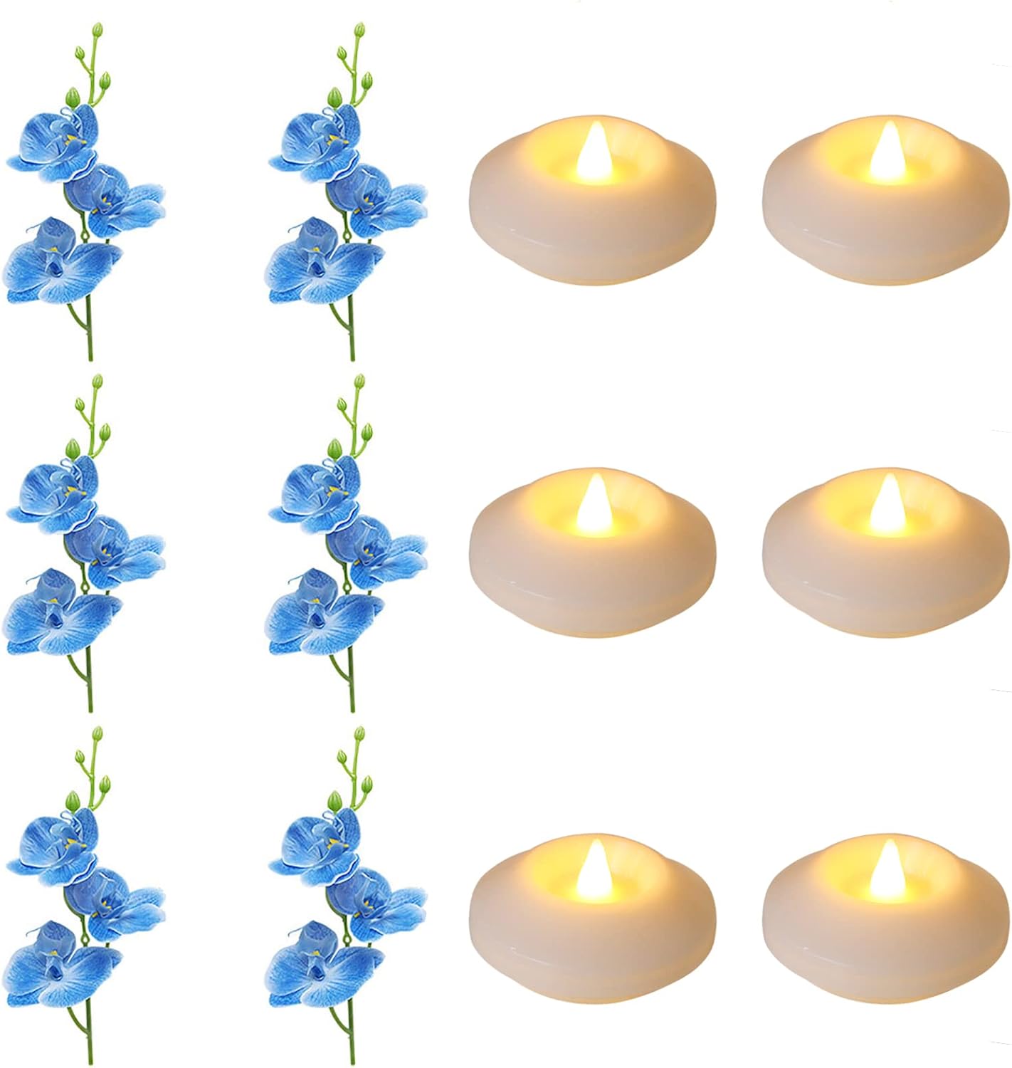 LARDUX12 PCS Artificial Flowers & 12 PCS Floating Candles