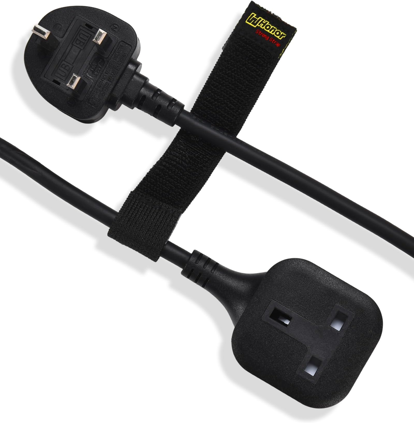 WHonor Extension Lead 15m, 1 Way Extension Cord with UK 3 Pin Plug Power Strip, Tough and Fireproof Single Extension Socket for Home&Office (15m, Black)