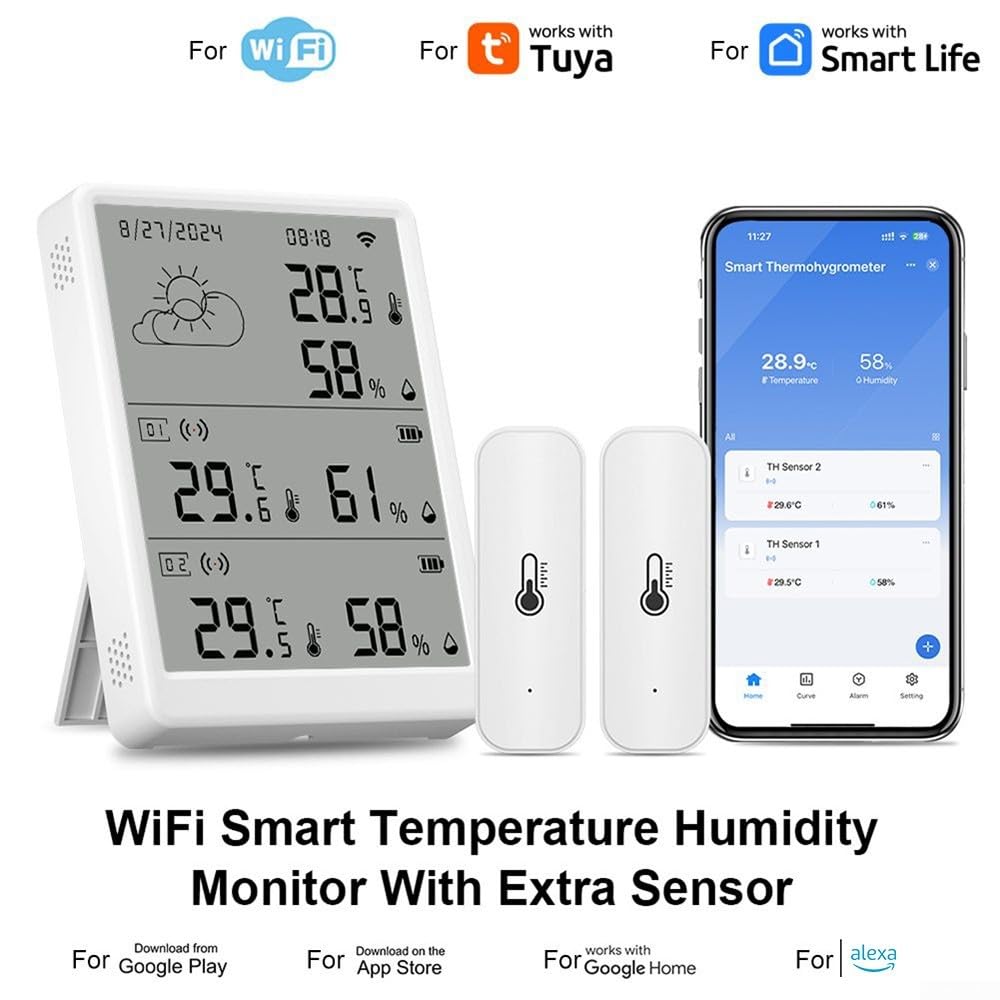 Monitor di temperatura e umidità WiFi, sensore wireless di temperatura e umidità, con monitor remoto e allarme di notifica, per la casa (1 set (da 1 a 2)