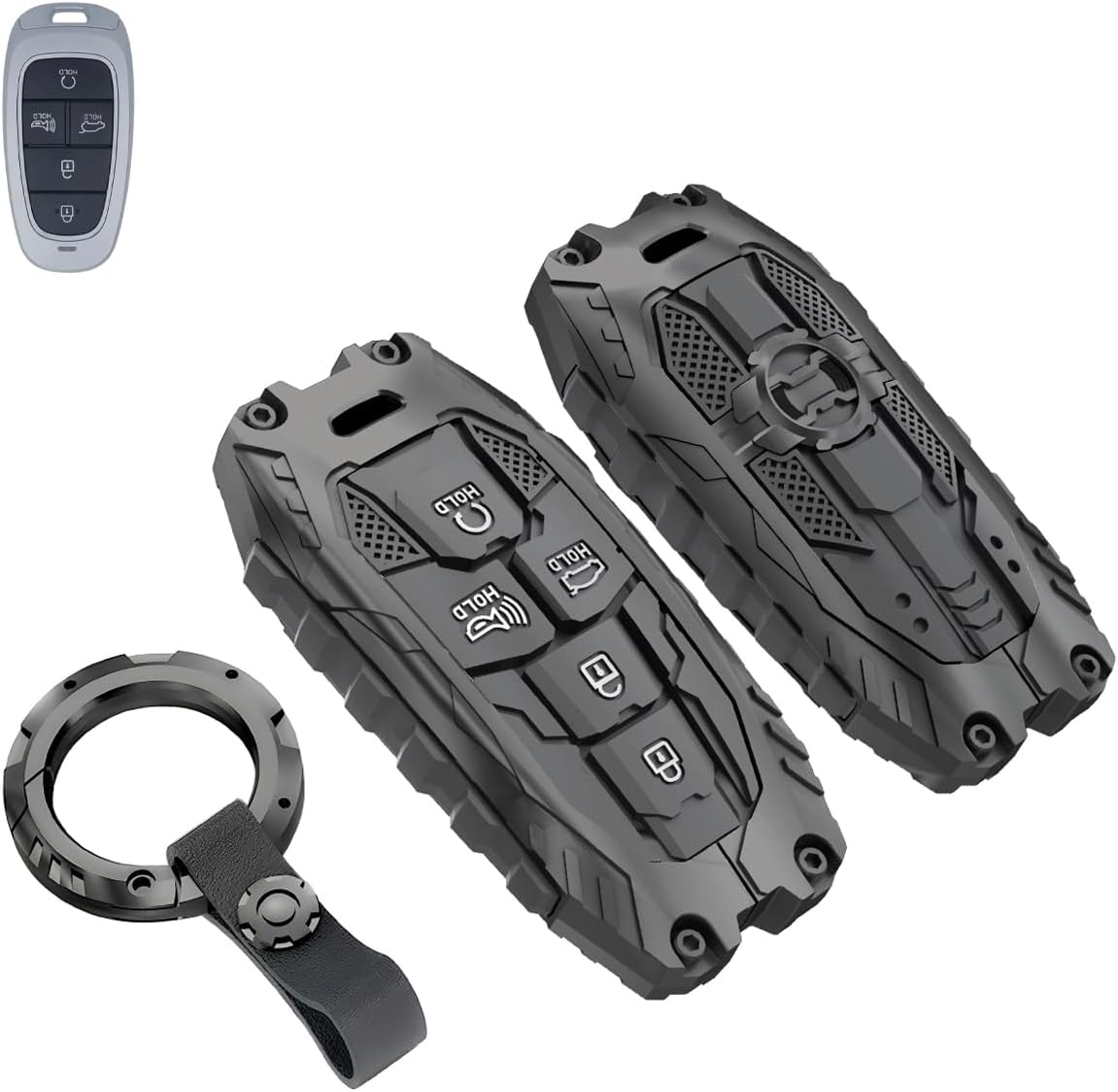 Zinc Alloy Key Fob Cover Case Protector for Hyundai, Keychain, Accessories Compatible with Hyundai Sonata Santa fe Tucson 5 Buttons Key Fob (Type-A-Black)