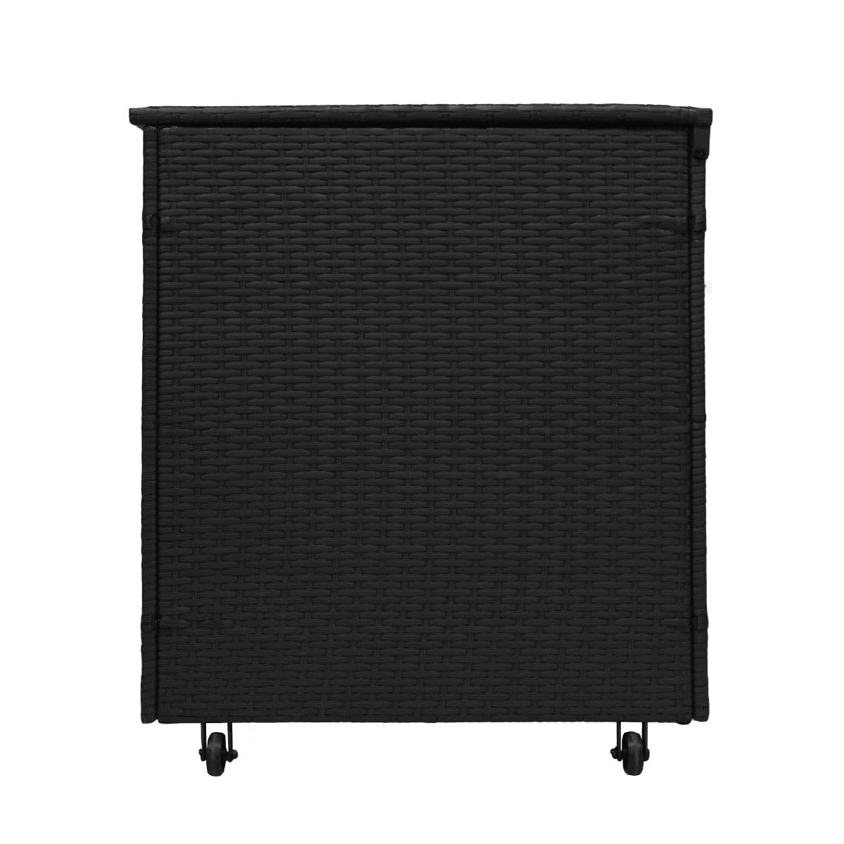 Box portaoggetti Cassapanca da giardino in rattan Nero - 582L, sollevamento assistito del coperchio Telaio in Acciaio Resistente borsa inclusa impermeabile, Ruote, ideale per cuscini d’angolo Jardi