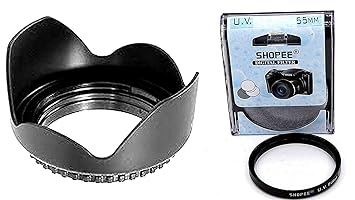 SHOPEE 55MM Tulip Flower Lens Hood for Sony Alpha 18-55 MM Lens with 55MM Saftey UV Camera Lens Filter