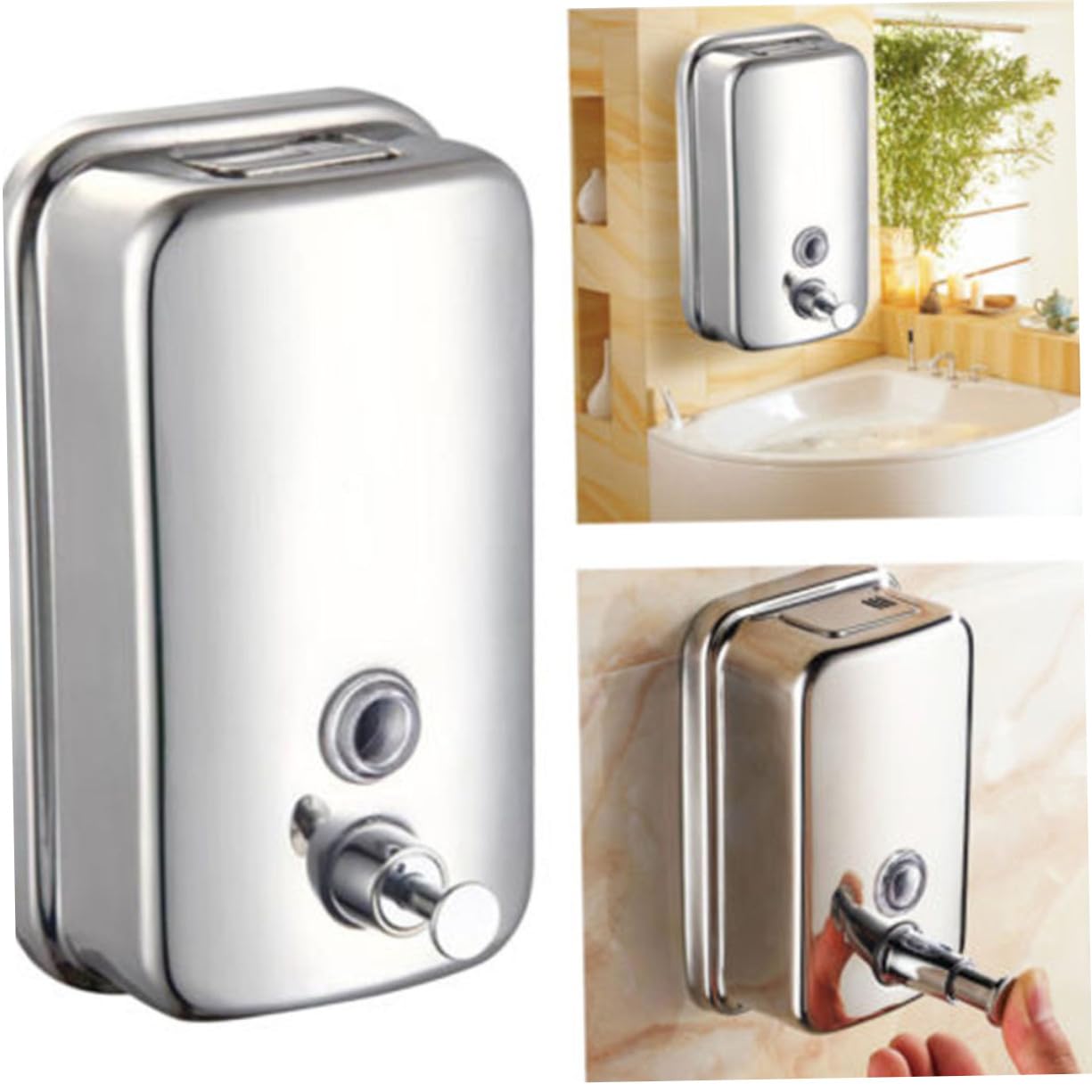 Gadpiparty Dispenser di Sapone Liquido Design da Parete Ricaricabile in Acciaio Inossidabile 1000ml Dosatore Manuale Resistente e Pratico per Bagno e Hotel