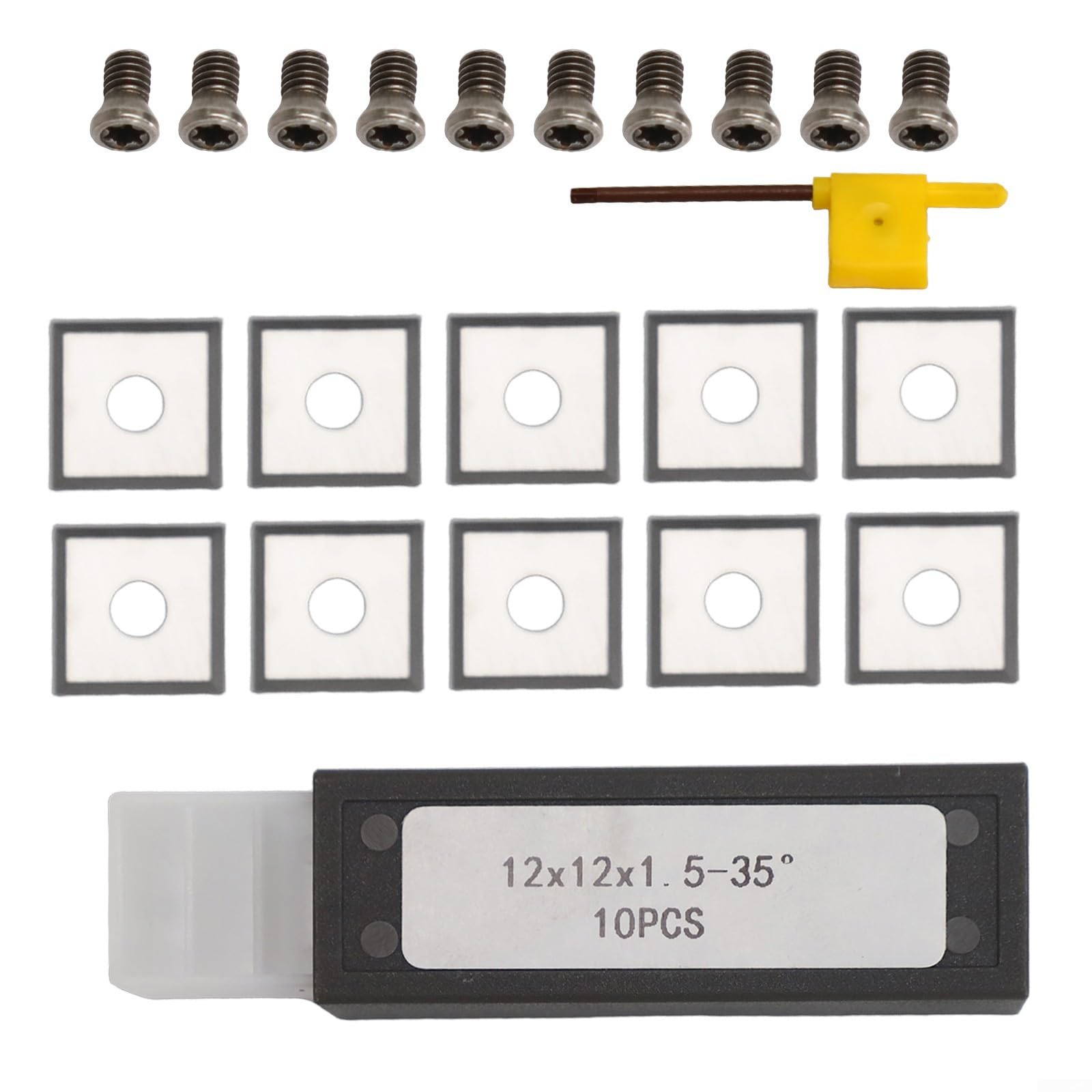 Oniissy Plaquettes de tournage carrées en carbure 12 x 12 x 1,5 mm, fraise indexable à 35° avec 4 bords pour tour à bois et pour routeur CNC, lames en carbure massif pour bois dur, bois tendre, MDF,
