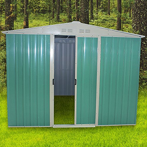 Panana 8x6FT Metal Garden Apex Roof Storage Shed Metal Flat Roof Shed Door at 8FT side - 3