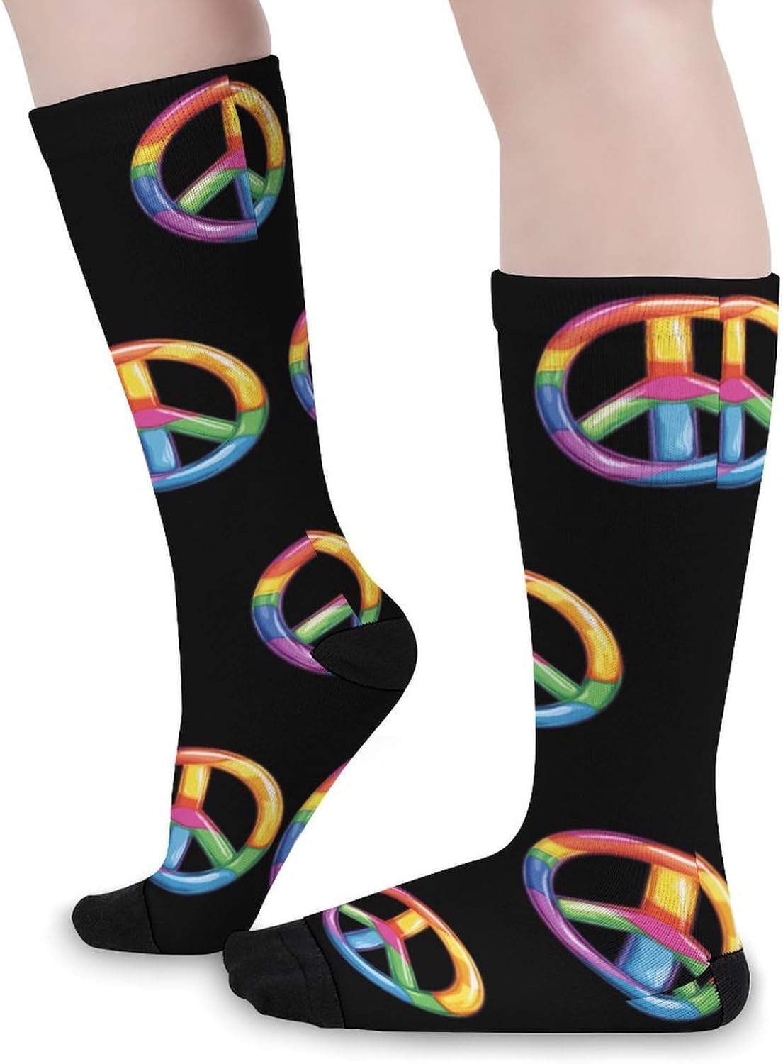 Colorful Peace Sign Symbols Knee High Socks Athletic Long Stockings Sport Casual Crew Tube Sock Boot