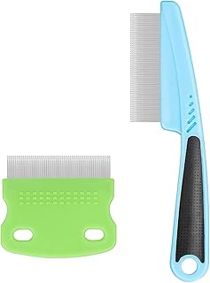 Pet Comb,Flea Comb Anti-Slip Handle Rounded Steel Pins Good Handling Pet Flea Comb For Cats And Dogs Tear Eye Stain Remover Combs Remove Fleas,Dandruff,Lice, 2 Pcs Hair Comb