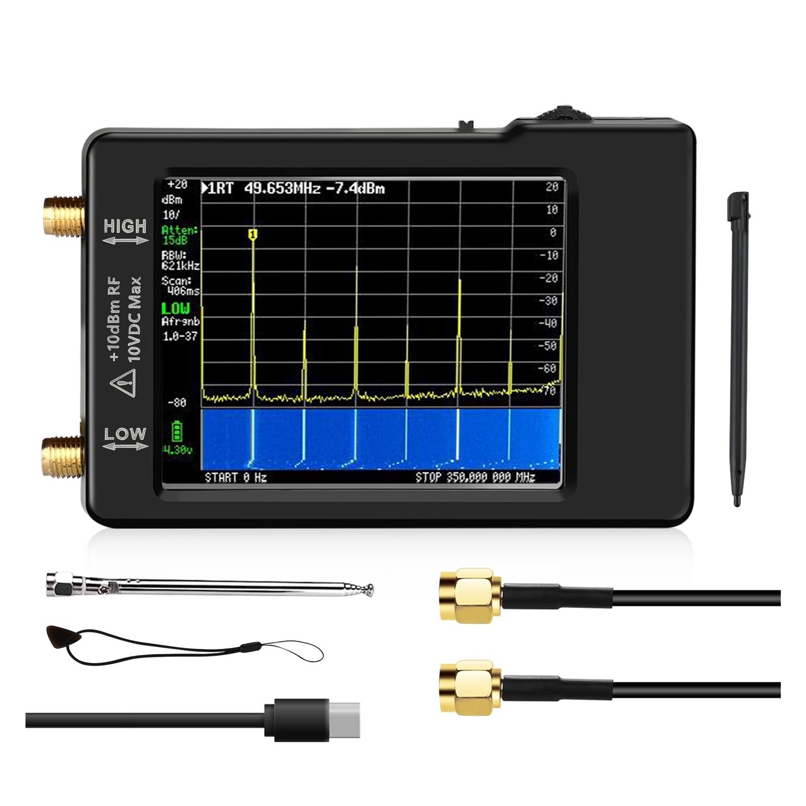 Analizator widma, Ulepszony ręczny analizator widma Wyświetlacz 2,8 cala 100 kHz do 960 MHz z ochroną ESD Wersja V0.3.1_E