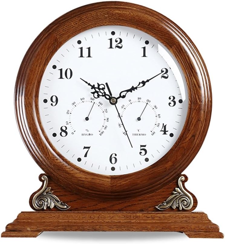 Retro Desk Clock and Table Clock Solid Wood Desk Clock, European Retro Desktop Clock, Living Room Classic Creative Minimalist Desk Clock Pendulum Pieces 13.6 "× 12.6" × 4.7" Shelf Clock