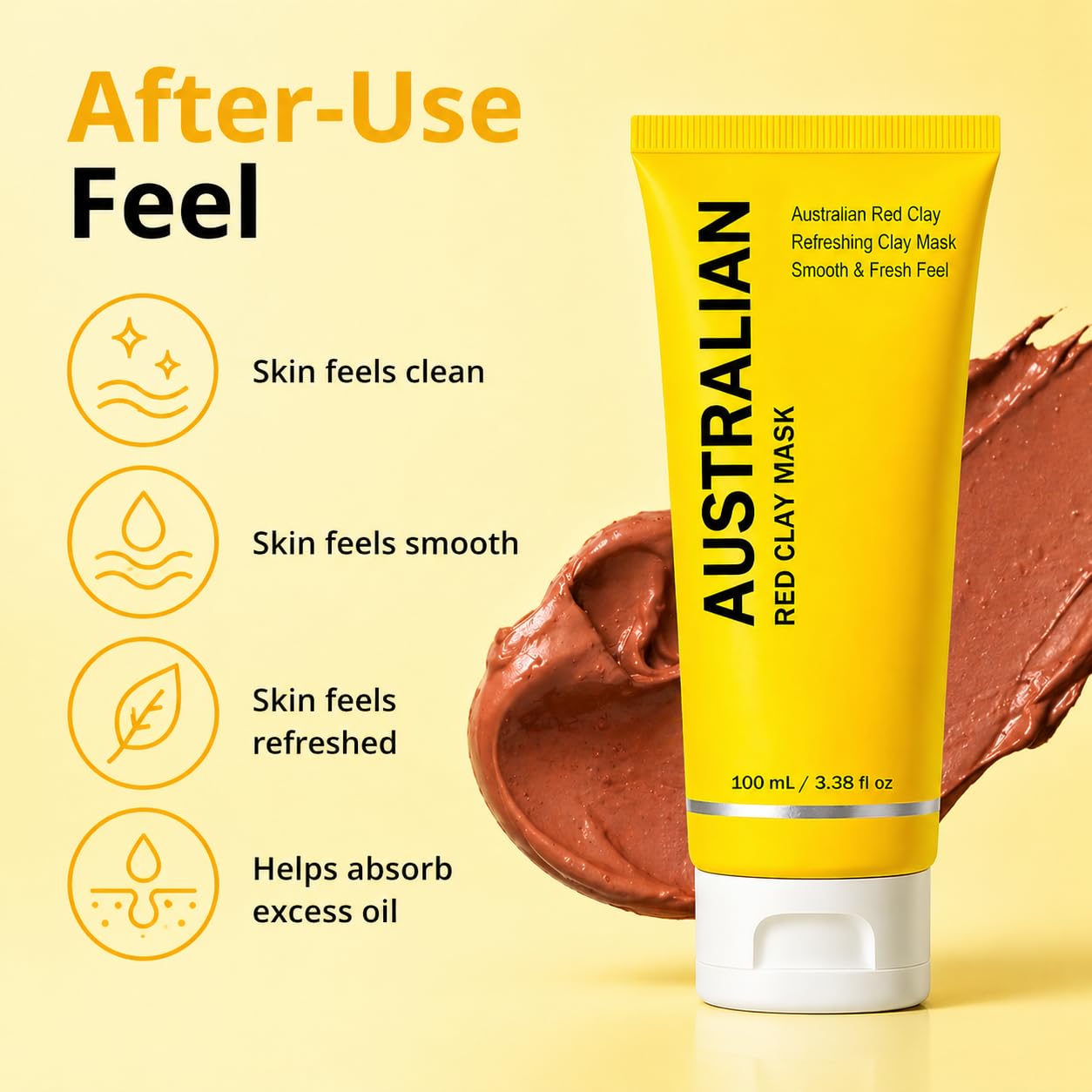 Australian Red Clay Face Mask– Gentle Hydrating Clay Mask for All Skin Types – Soothing & Refreshing, 100 ml / 3.38 fl oz