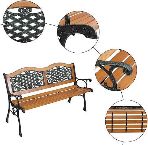 Miniatura 7 de Outvita Cu Alightup - Banco de jardín de 49.5 pulgadas, asiento de madera dura y reposabrazos de metal para patio, porche, camino, patio, césped