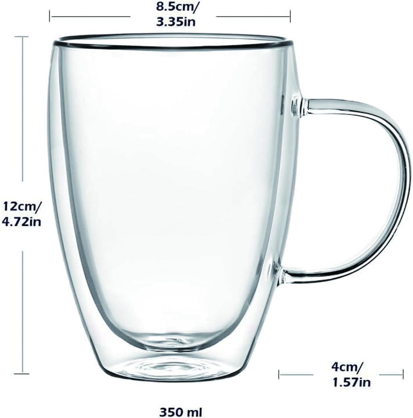 Espresso Cups Set Of 2, Double Walled Glass Coffee Mugs with Handle,Insulated Layer Coffee Cups,Clear Borosilicate Glass Mugs,Perfect for Cappuccino,Tea,Latte,Espresso (12oz-2Pack) - Image 4