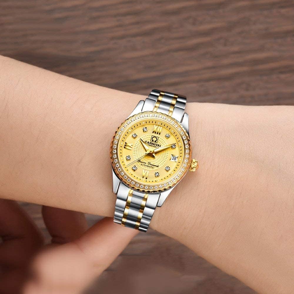 BESTKANG Luxury Watches Automatic Women's 50M Waterproof Calendar Stainless Steel Mechanical Watch Self Winding