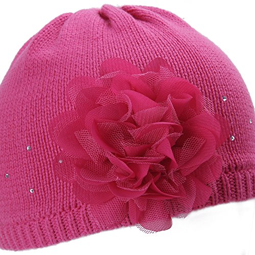 Tou Baby Girl's Winter Flower Hats Diamante Princesses Hats Crochet Caps 17t (12T, Red