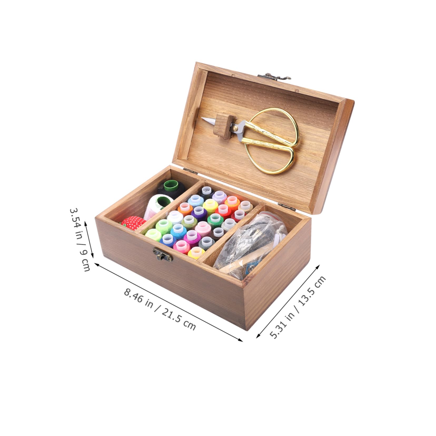 OSALADI 1 Set Scatole da Cucito Legno Vintage con Accessori Completi Kit Pratico per Cucito Fai da Te con Aghi Fili e Forniture per Appassionati DIY