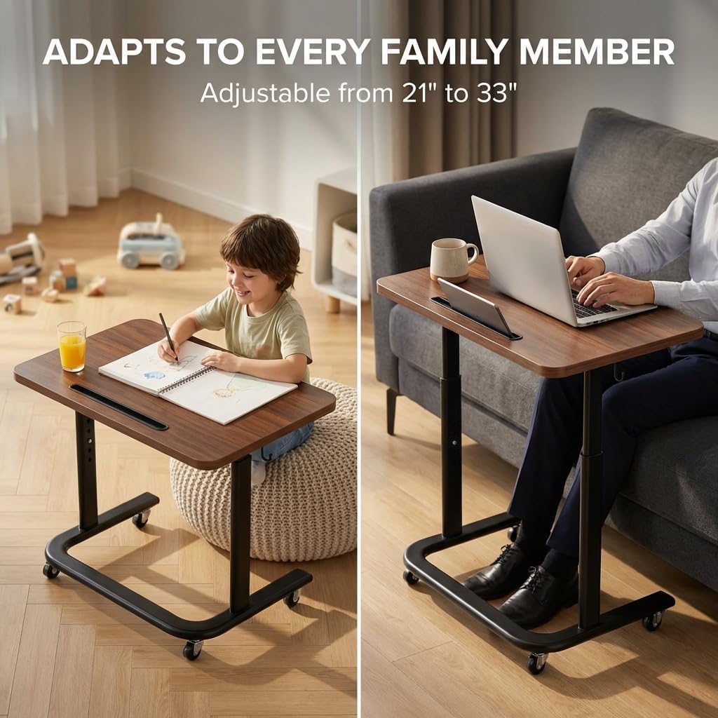 BUYIFY Height Adjustable TV Tray Table with Wheels for Couch or Sofa image 3