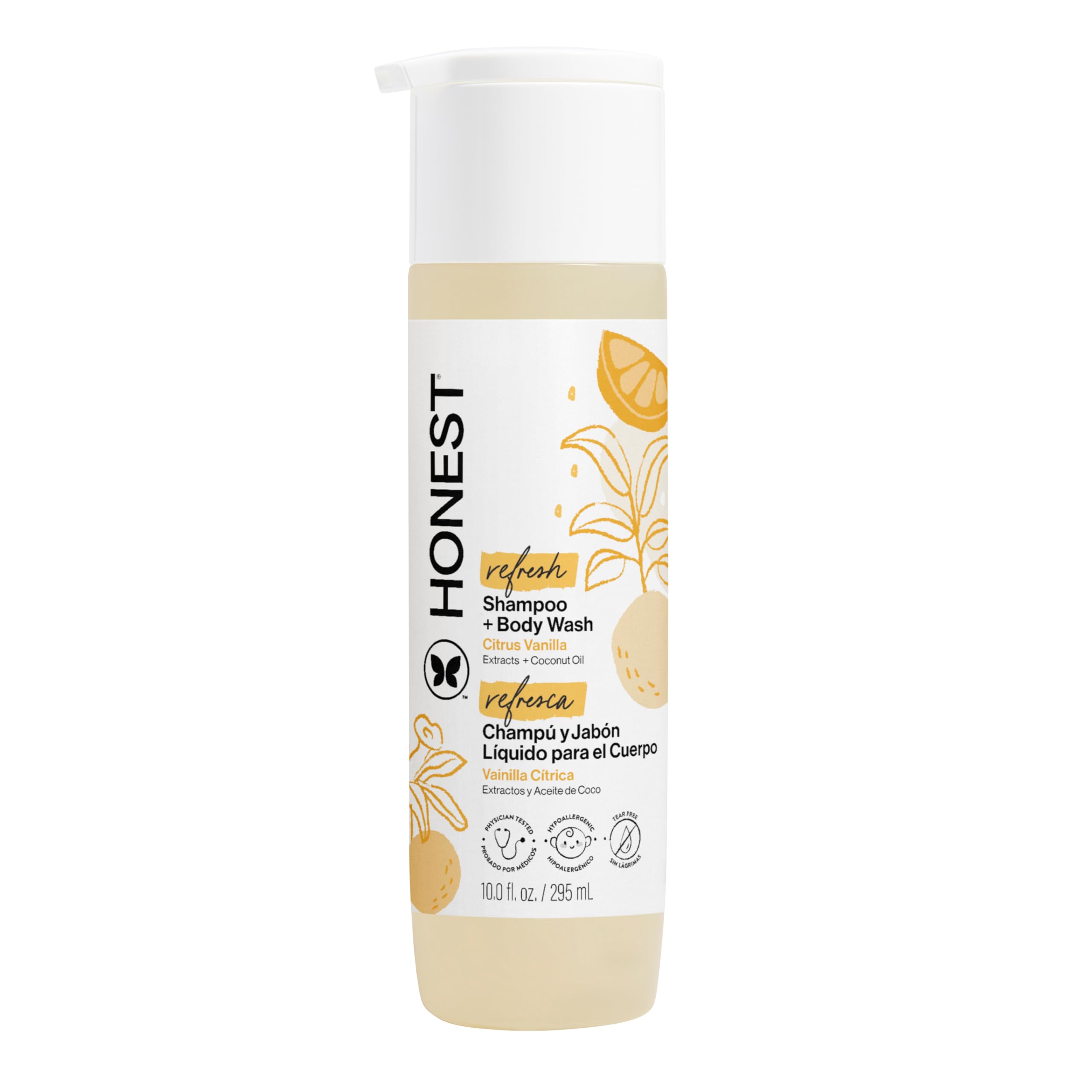 The Honest Company 2-in-1 Gentle Shampoo + Body Wash Citrus Vanilla Refresh, 10 fl oz (295 ml) | Hypoallergenic Baby Wash for Sensitive Skin - main product image