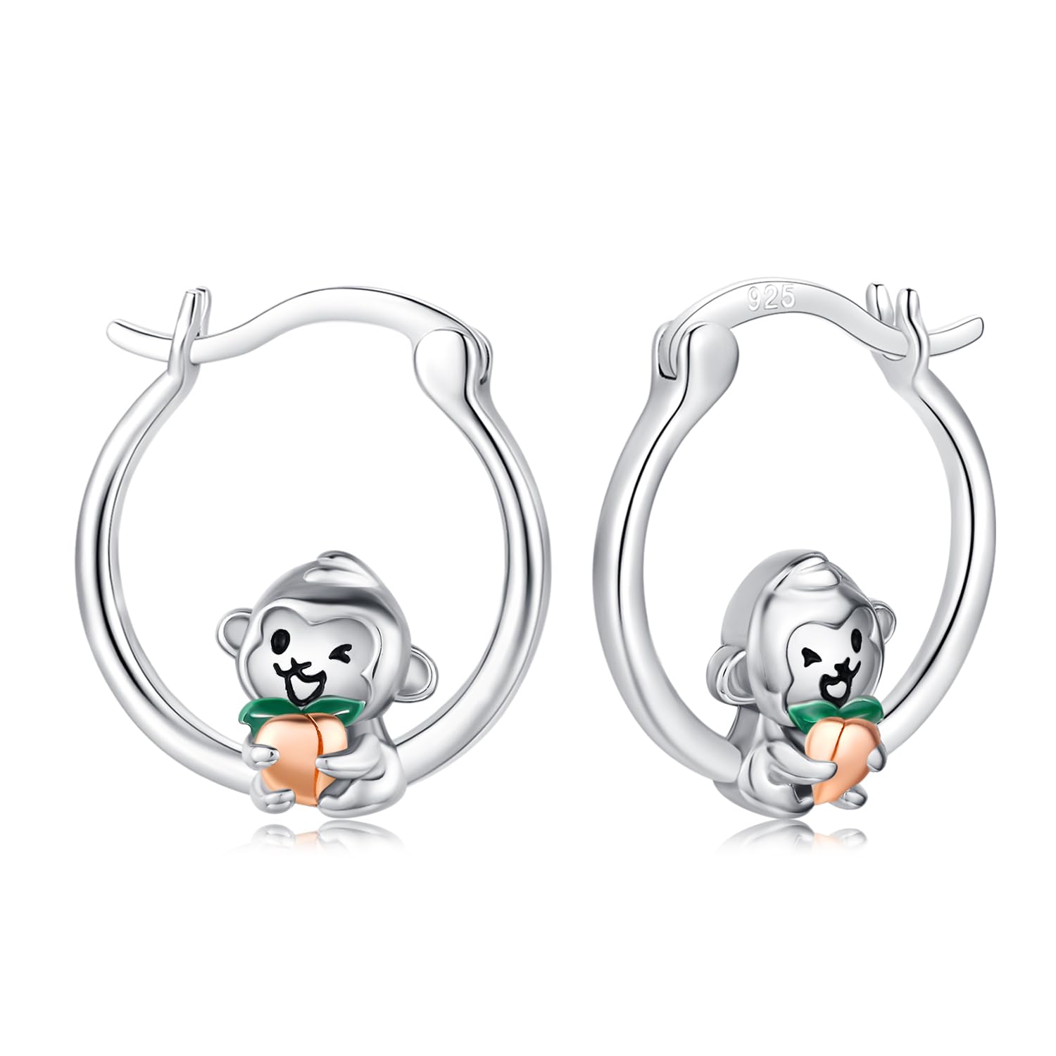Orecchini A Cerchio In Argento Sterling 925 Con Animali - Scimmia, Teschio, Rana, Orsetto, Elefante - Regalo Per Amanti Animali - 2