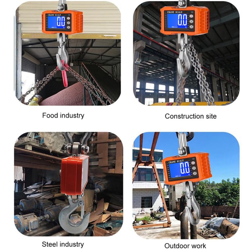 Digital Hanging Scales Portable Heavy Duty Crane Scale,Industrial Precision Digital Hanging Scale1000KG (2204lbs),LCD Backlight,with Unit Change/Data Hold/Tare/Zero