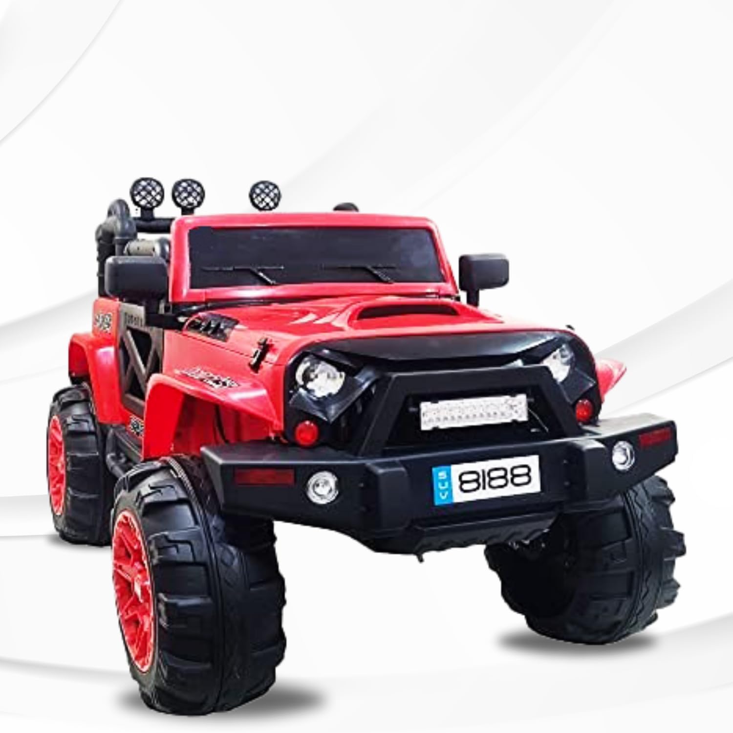 8188 Battery Operated Ride on Electric Jeep for Kids with 4 Motors, Anti Skid Tires, Music, Remote and Flashy Lights, 1-8 Years, Red