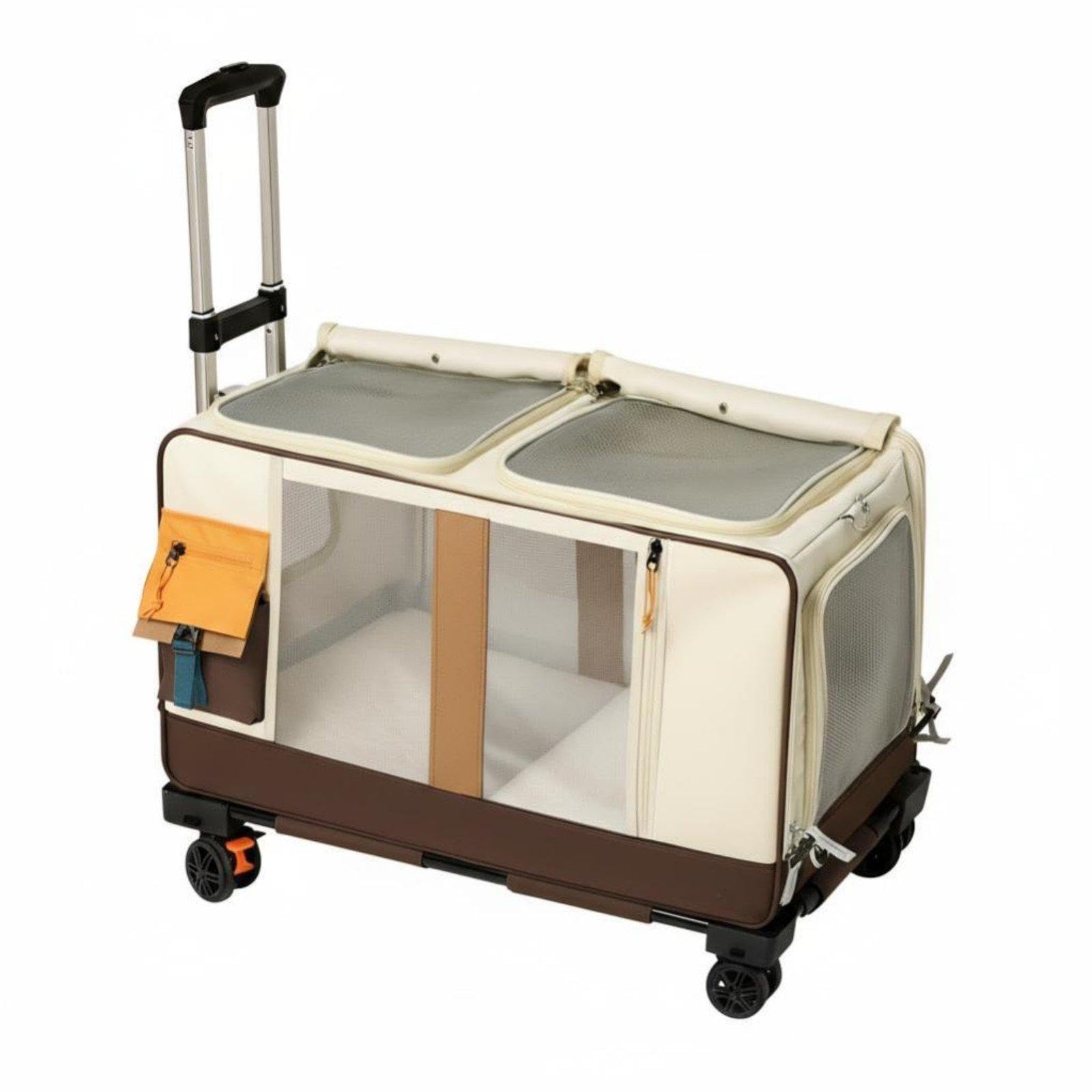 CALANDIS Cat Transport Trolley, Large Capacity Pet Stroller, Portable, Foldable, Breathable, for Travel Beige Brown | Strollers | Dog Supplies-image-44