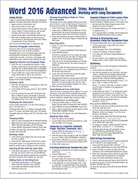 Microsoft Word 2016 Advanced Quick Reference Guide - Windows Version (Cheat Sheet of Instructions, Tips & Shortcuts - Laminated Card)