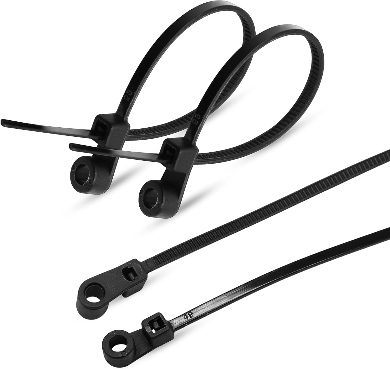 Jiozermi 100 Pcs 4 Inch Black Zip Ties with Screw Hole, 18 lbs Mountable Head Cable Tie, Releasable Multipurpose Nylon Cable Wire Zip Ties with Mounting Hole Nail Screw