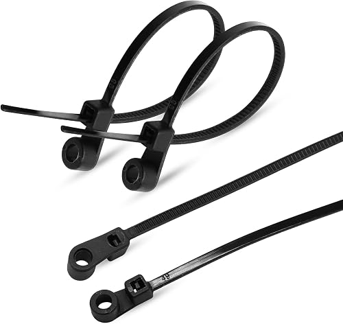 Jiozermi 100 Pcs 4 Inch Black Zip Ties with Screw Hole, 18 lbs Mountable Head Cable Tie, Releasable Multipurpose Nylon Cable Wire Zip Ties with Mounting Hole Nail Screw