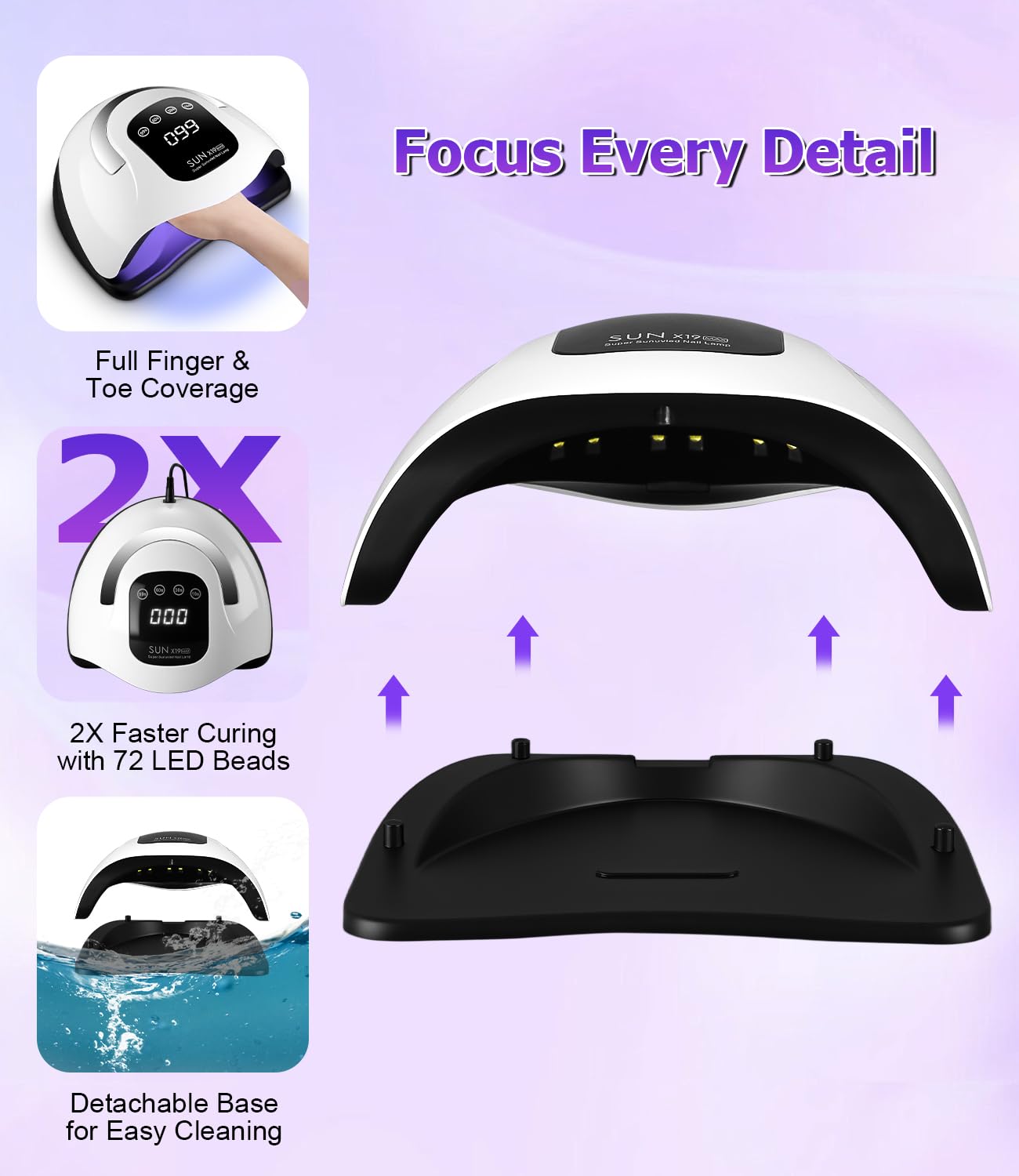 Lampada UV LED unghie 320W, fornetto unghie con 72 Perline LED, Sensore Automatico, 4 Timer, Display Digitale, lampada unghie per Manicure e Pedicure, fornetto unghie semipermanente Casa/Salone