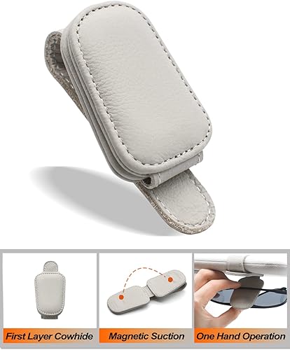 Miniatura 5 de EYANBIS Soporte magnético para lentes de sol para automóvil, gancho magnético de cuero para lentes de sol para visera de automóvil, organizador de