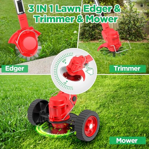 Image of Qlect Electric Wireless Rechargeable Edge Cutter 24V - 25cm Cutting Width | 2-in-1 Mower & Trimmer | Adjustable Height | 3 Blade Types | Lightweight & Portable | Lawns & Gardens