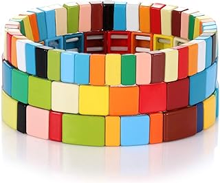 NVENF Tile Bracelets Enamel Rainbow Tile Bead Bracelets Colorblock Stack...