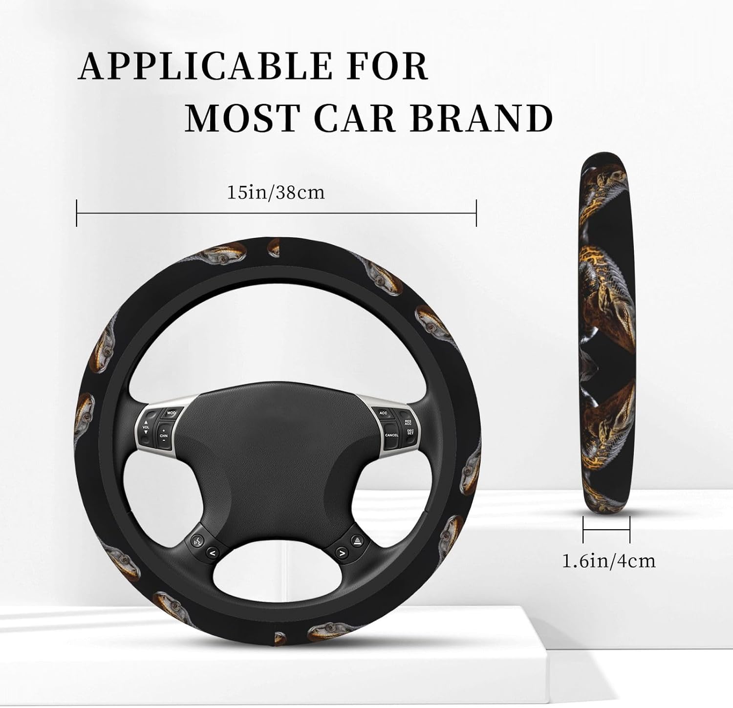 Car Elastic Steering Wheel Cover Universal 15 Inch Vehicle Stretch Steering Wheel Cover Protector Reptile Monitor Lizard Auto Protective Cover Novelty Car Interior Accessories for Men Women image 2