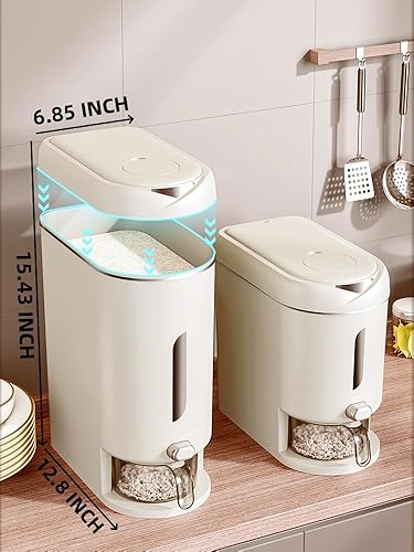 Miniatura 5 de IEEK Dispensador de arroz de 25 libras, recipientes grandes de almacenamiento de alimentos secos para cereales, contenedor de almacenamiento de