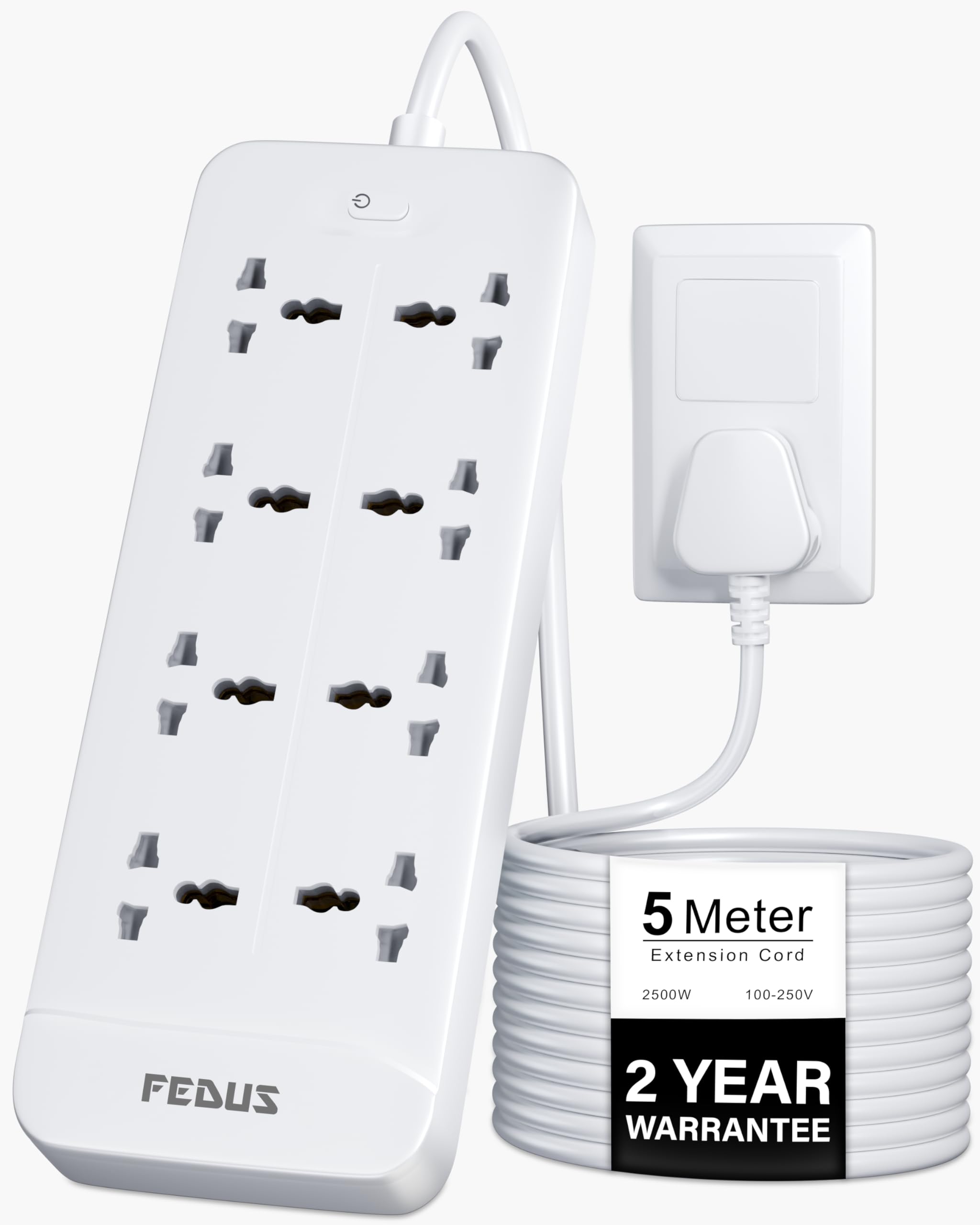 FEDUS Surge Protector, 5 Meter 16 Feet Long Cable, 8 Universal Sockets with MOV, OLP Protection, Extension Board Cord, Automatic Overload Protection, Fireproof Power Strip Switch Board, Spike Guard-image-33
