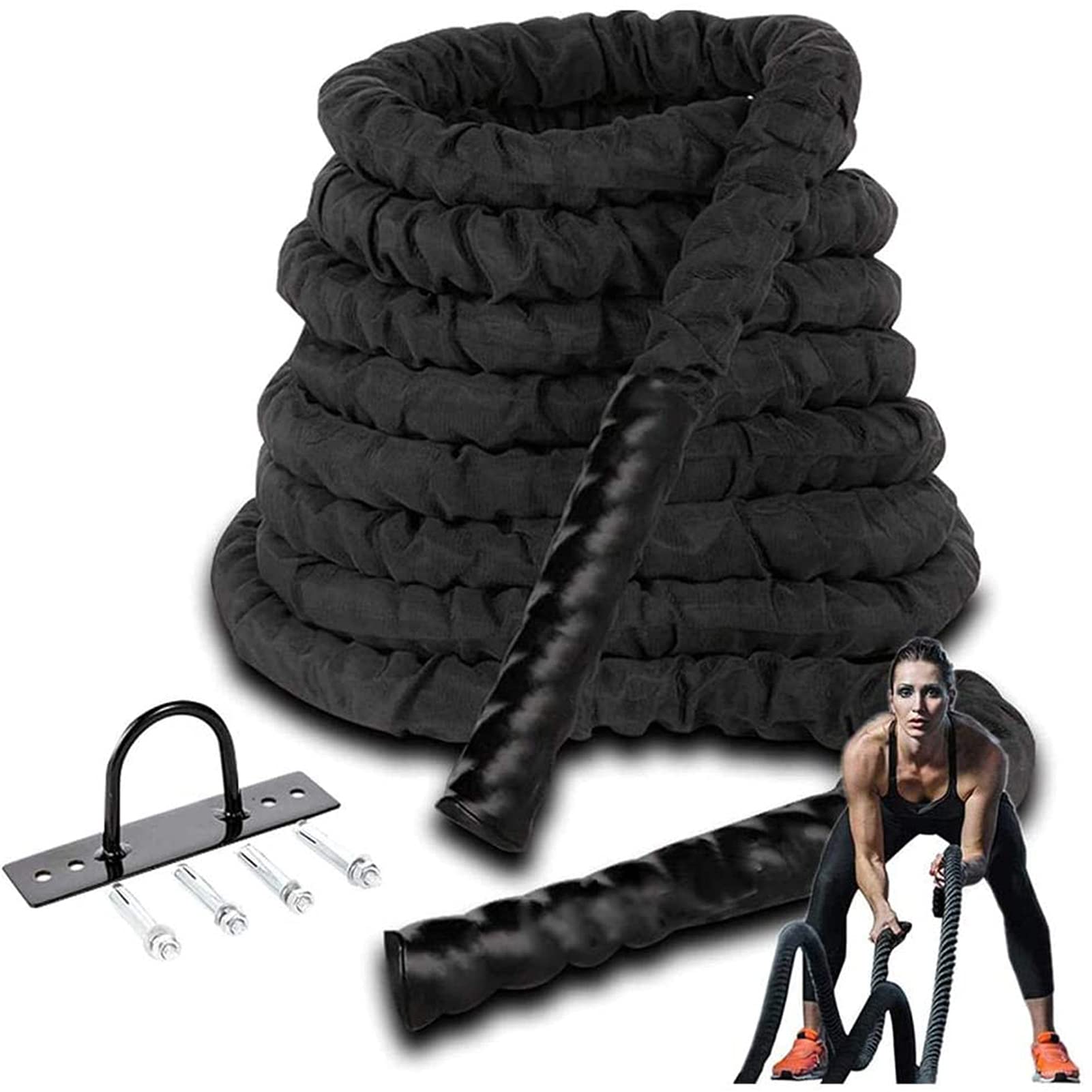 Gym Heavy Duty Battle Rope mit Schutzhülle, für Indoor- Oder Outdoor-Workouts Fitness, 1,5 Zoll Durchmesser 30/40/50 Fuß Länge Erhältlich, Anker Inklusive (Size : 15m)