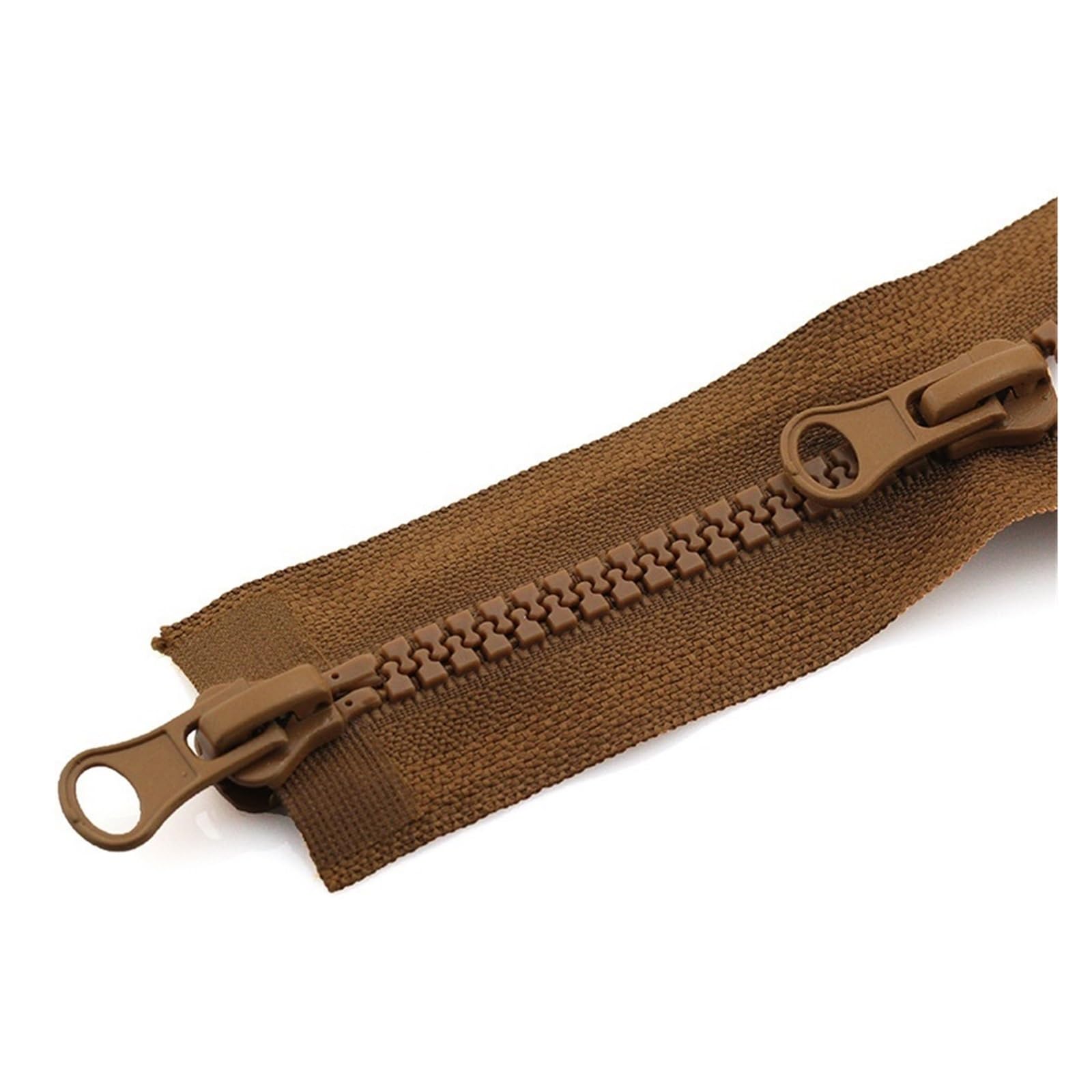 Zipper 5 Pcs 80/90/100/120/150cm Double Silders Zipper Open-End Auto Lock Two-Way Double Open Zip for Jacket DIY Sew Replacement Zippers (Color : Brown, Size : 120CM_5#)