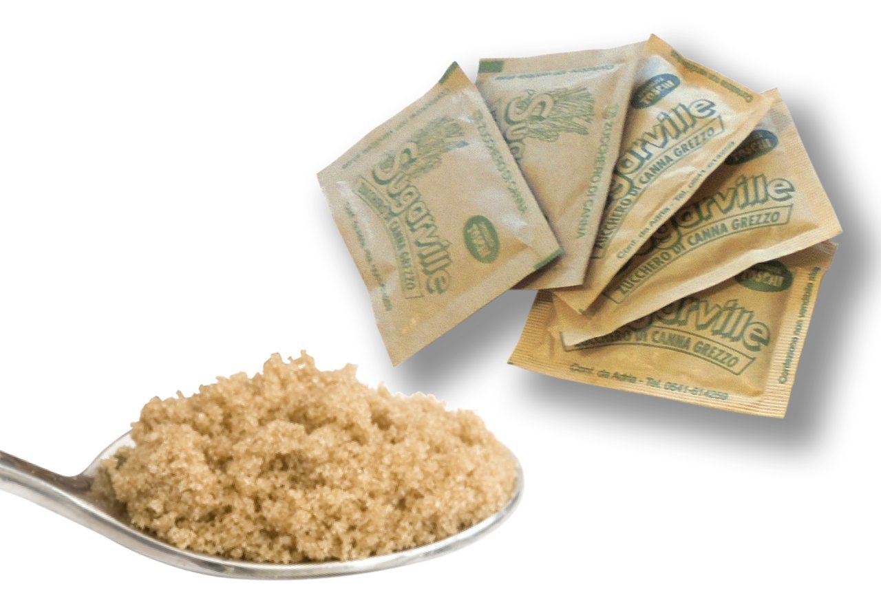 PZ 1250 BUSTINE DI ZUCCHERO DI CANNA GREZZO SUGARVILLE DA GR.4 BROWN CANE SUGAR CAFFE' E THE KG 5