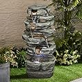 Naturefalls 32.6" Rock Water Fountain with Led Lights - 6-Tier Poly-Resin Outdoor Water Fountain - Relaxation Water Features for Patio, Yard, Deck, Garden Decor