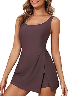 One Piece Swimdress Swimsuit for Women Tummy Control Split Swim Dress Skirt Bathing Suit with Pockets - Buy now