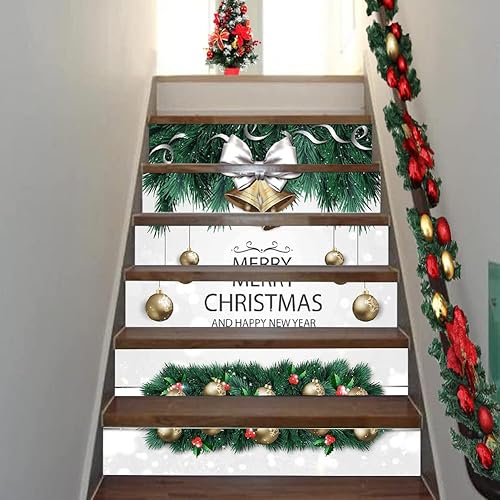 Miniatura 10 de Calcomanías de Navidad 3D para escaleras, 6 piezasjuego de calcomanías de Navidad para escaleras extraíbles, calcomanías de vinilo para pared para